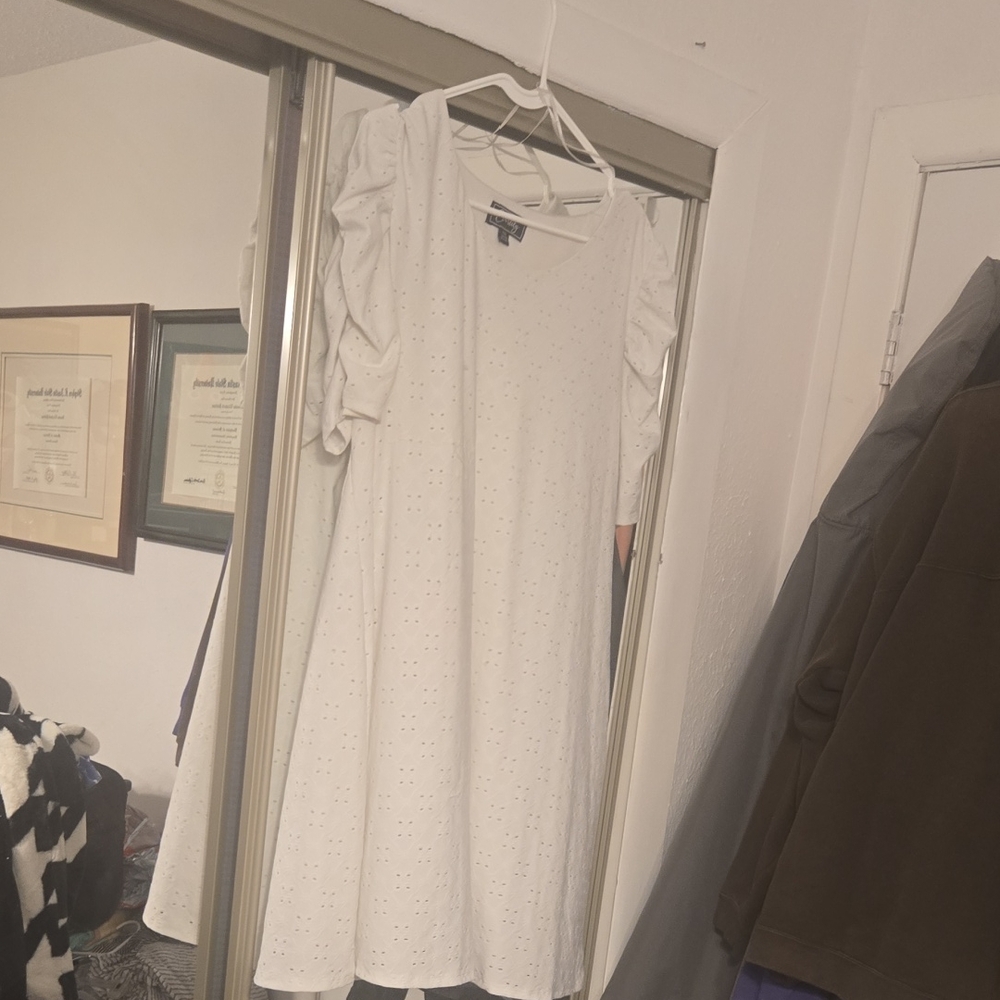 Chic White Eyelet Long Sleeve Dress